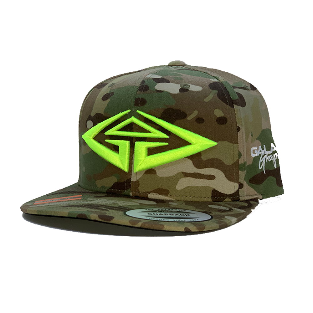GalaxyGraphx GG Multi CAMO Safety Green Snapback Hat