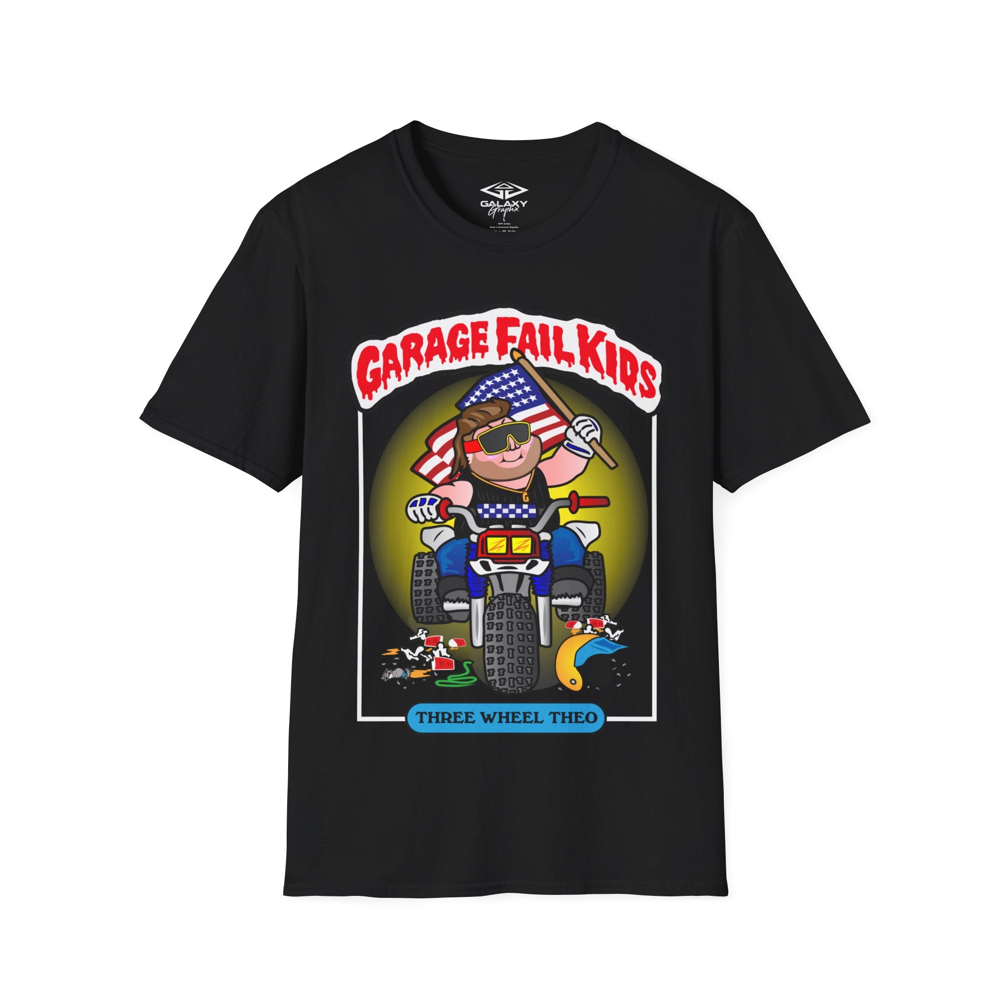 Garage Fail Kids " THREE WHEEL THEO" GalaxyGraphx Black T-Shirt