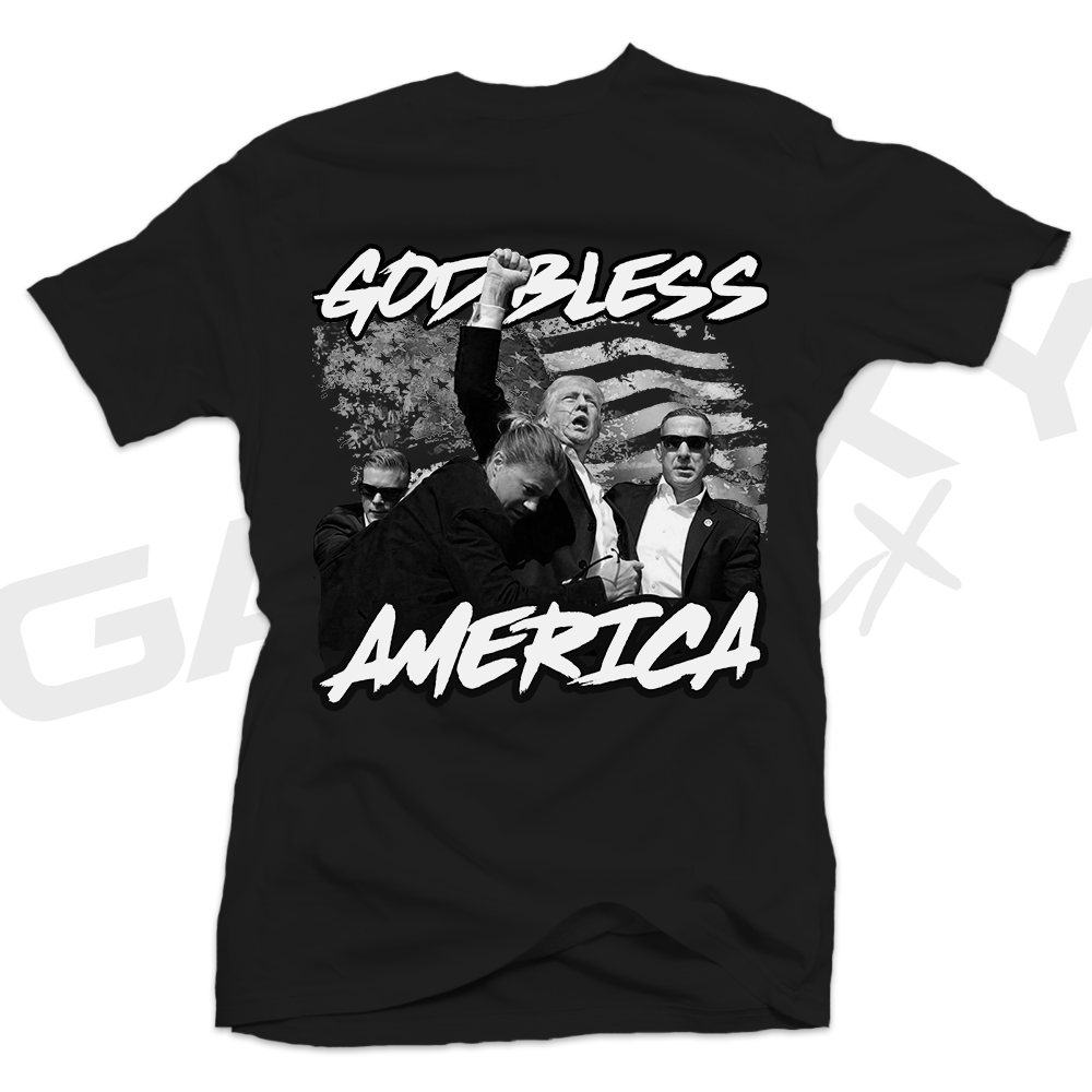 God Bless America Black & White TRUMP Black Tee