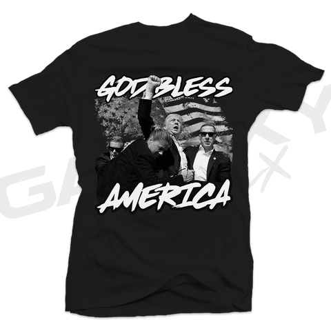 God Bless America Black & White TRUMP Black Tee