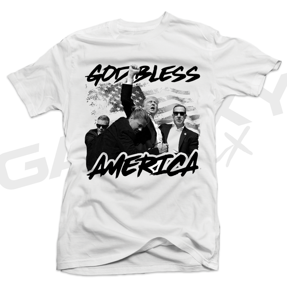 God Bless America Black & White TRUMP White Tee