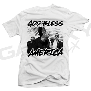 God Bless America Black & White TRUMP White Tee