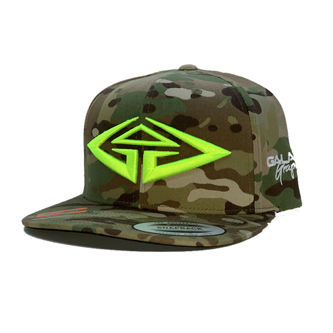 GalaxyGraphx GG Multi CAMO Safety Green Snapback Hat