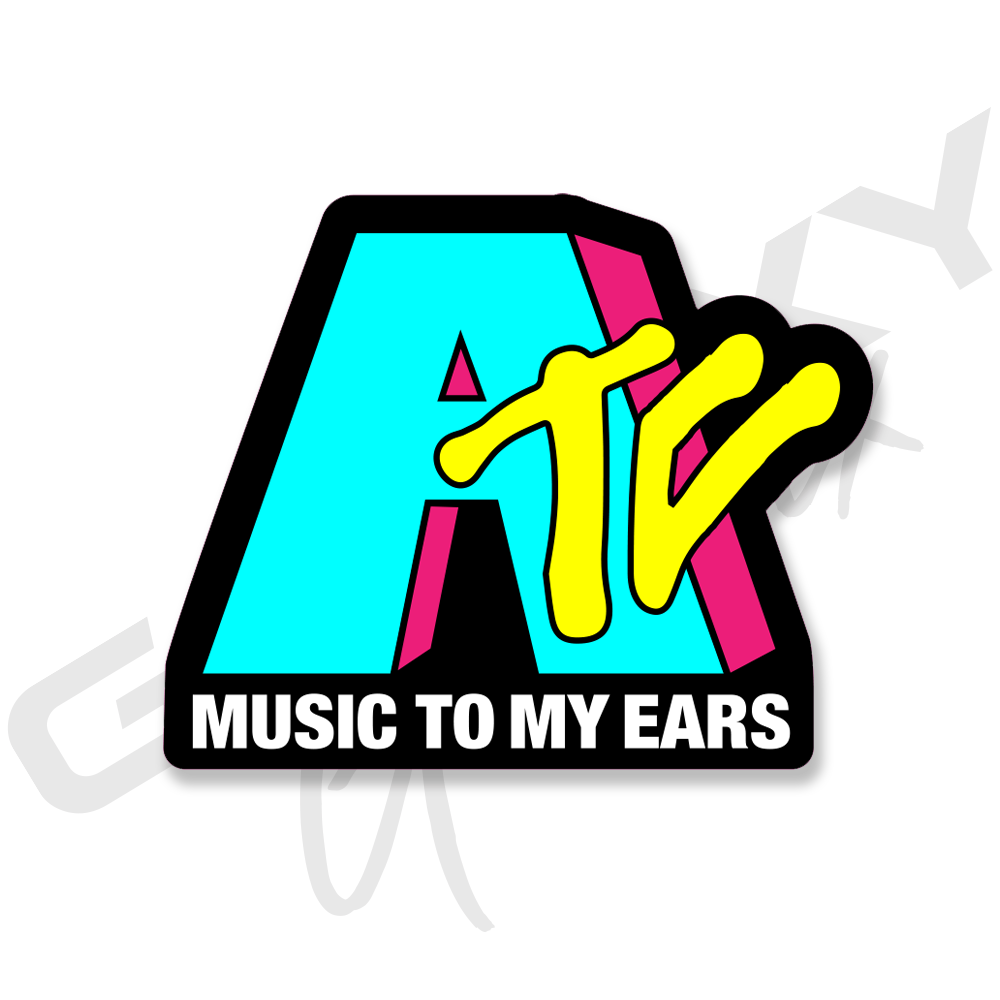 ATC Music To My Ears MTV Vintage Black Premium Vinyl Decal Slap Up Sticker